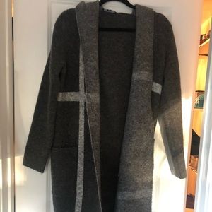 Wool hooded cardigan coat